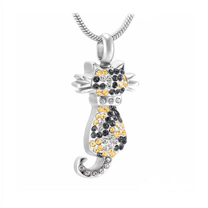 J-921 - Cat With Rhinestones Pendant Chain Calico