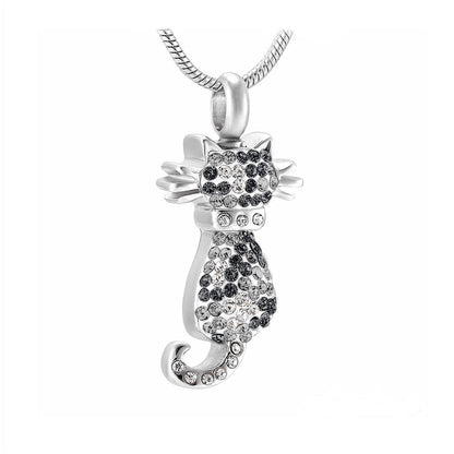 J-921 - Cat With Rhinestones Pendant Chain Gray