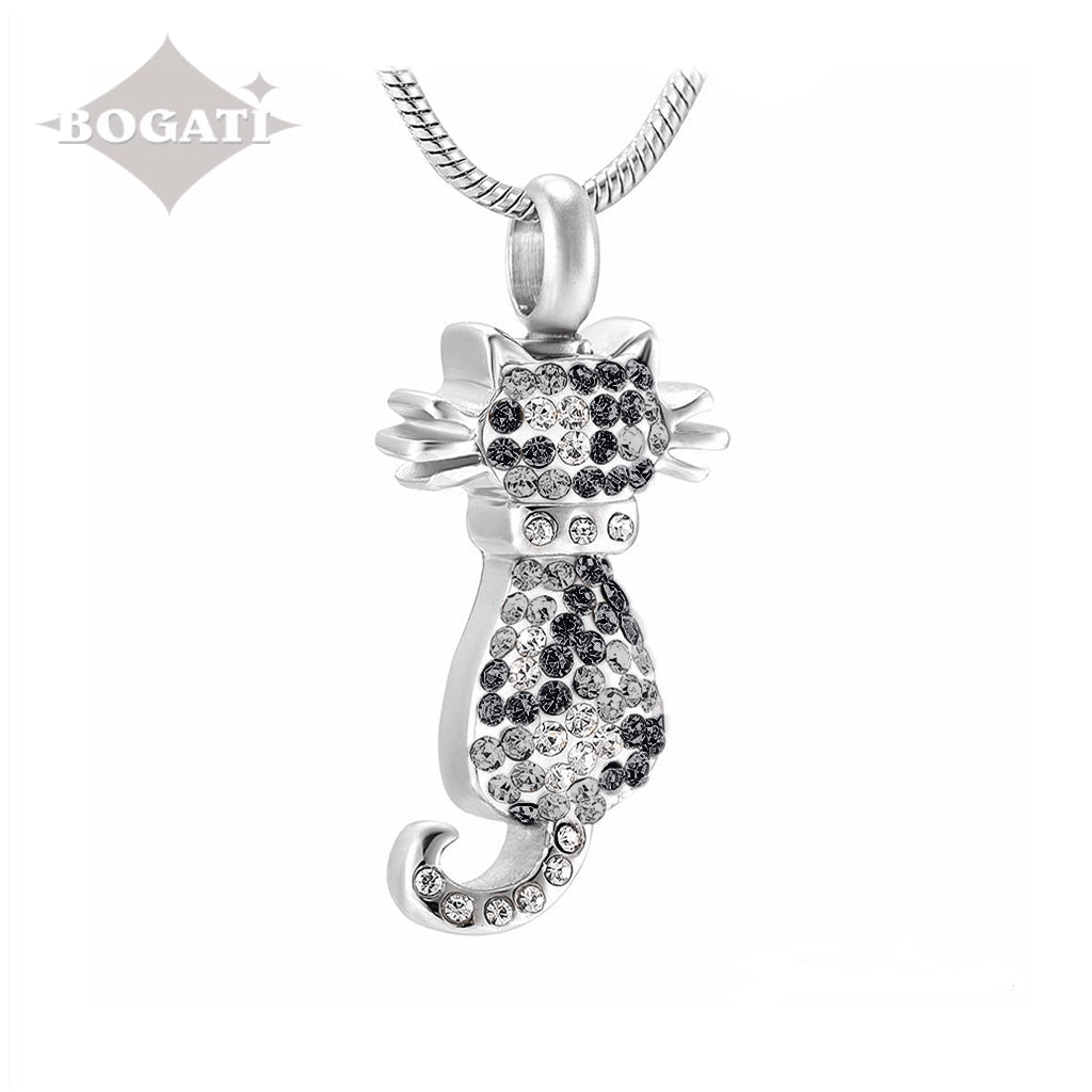 J-921 - Cat With Rhinestones Pendant Chain Gray