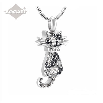 J-921 - Cat With Rhinestones Pendant Chain Gray