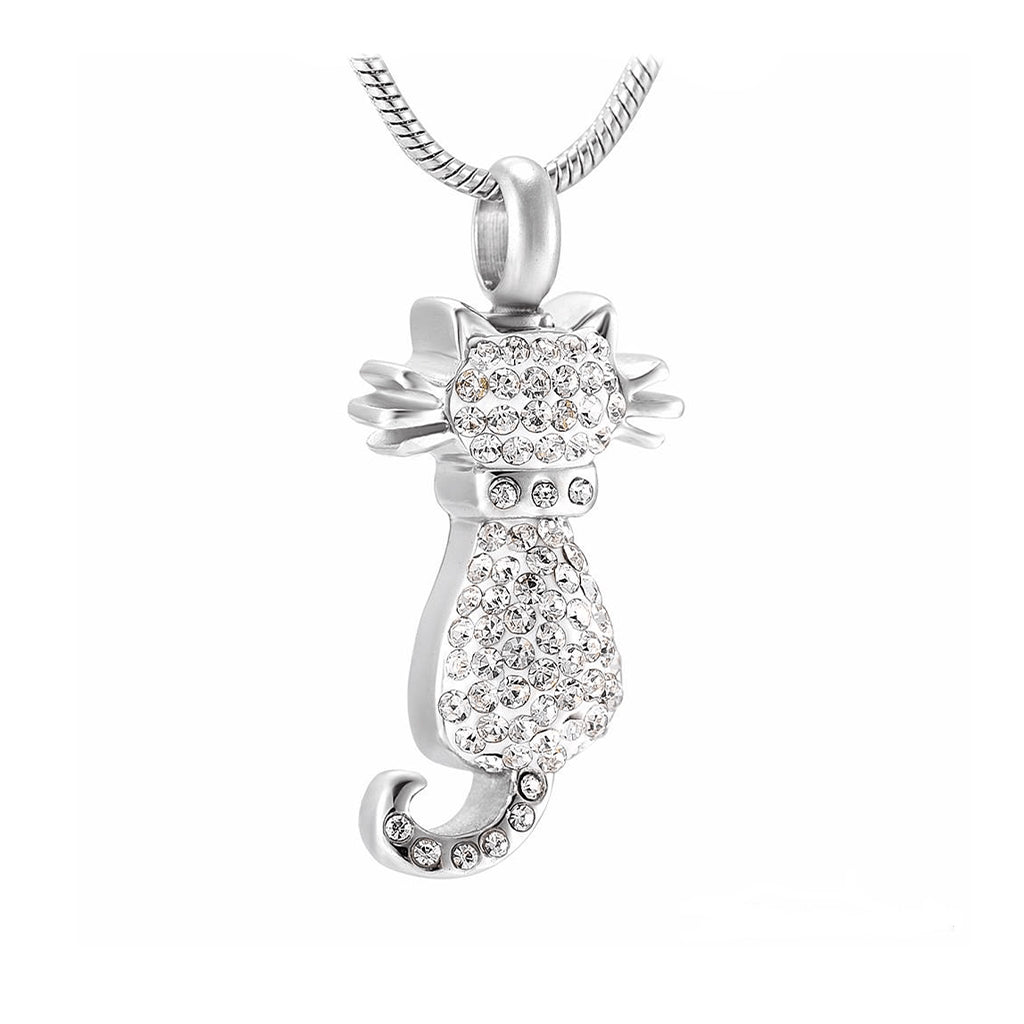 J-921 - Cat with Rhinestones - Pendant with Chain Clear