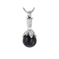 J-932 -bLACK Pearl with Rhinestones - Silver-tone - Pendant with Chain