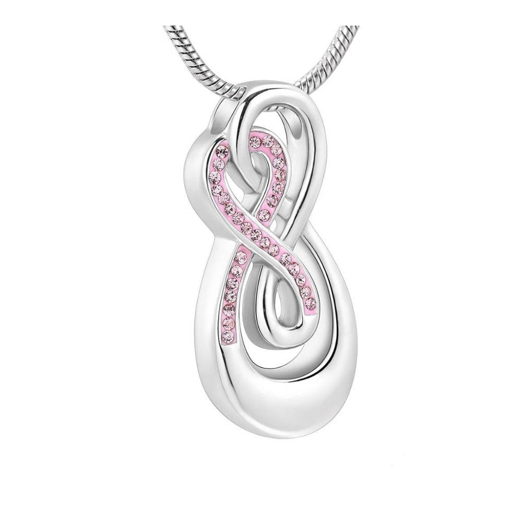 J-993 - Double Infinity with Rhinestones - Pendant with Chain - Pink