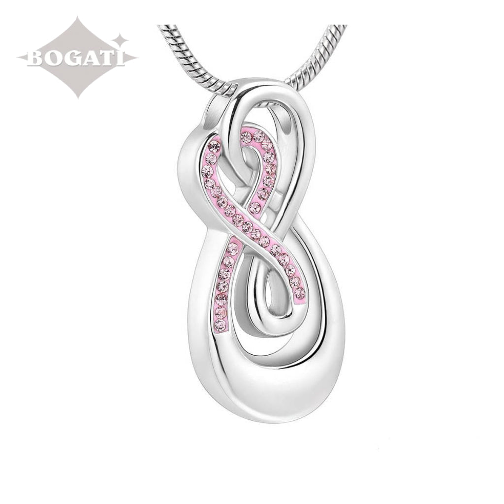 J-993 - Double Infinity with Rhinestones - Pendant with Chain - Pink