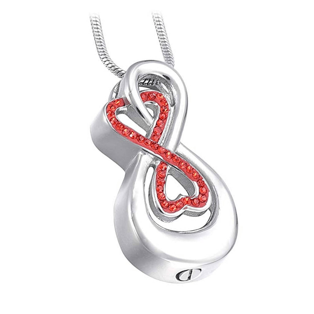 J-993 - Double Infinity with Rhinestones - Pendant with Chain - Red