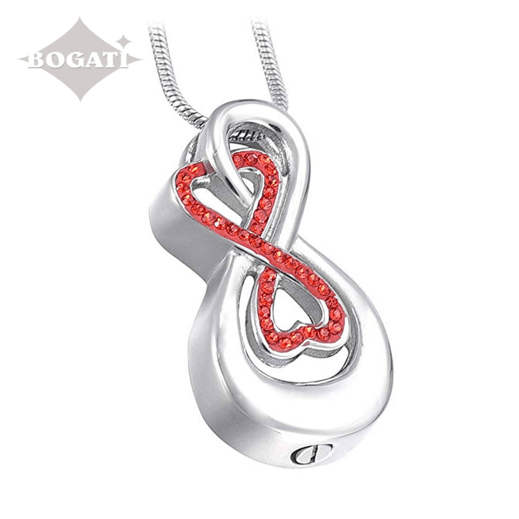 J-993 - Double Infinity with Rhinestones - Pendant with Chain - Red