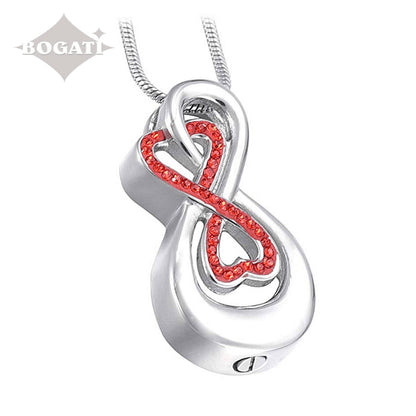 J-993 - Double Infinity with Rhinestones - Pendant with Chain - Red