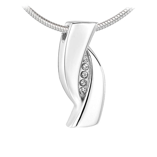 J-996 - Infinity Ribbon with Crystals - Silver-tone - Pendant with Chain