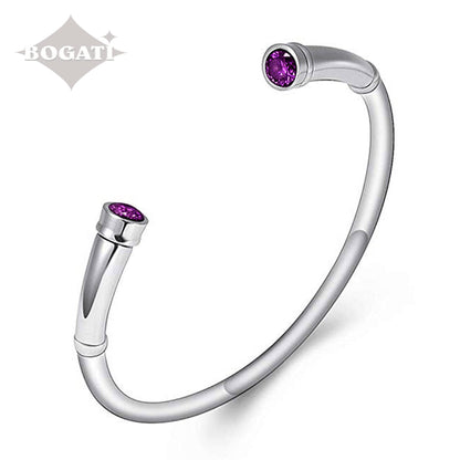 J-BANGLE 01 – Jeweled Silver-tone Bangle with Amethyst Crystals
