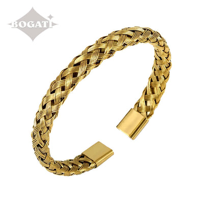 J-BANGLE-18 - Woven Bangle - Cremation Bracelet Gold Medium-Small