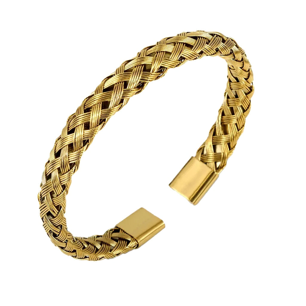 J-BANGLE-18 - Woven Bangle - Cremation Bracelet - Gold