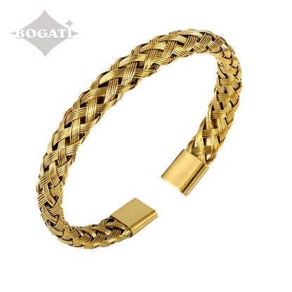 J-BANGLE-18 - Woven Bangle - Cremation Bracelet - Gold