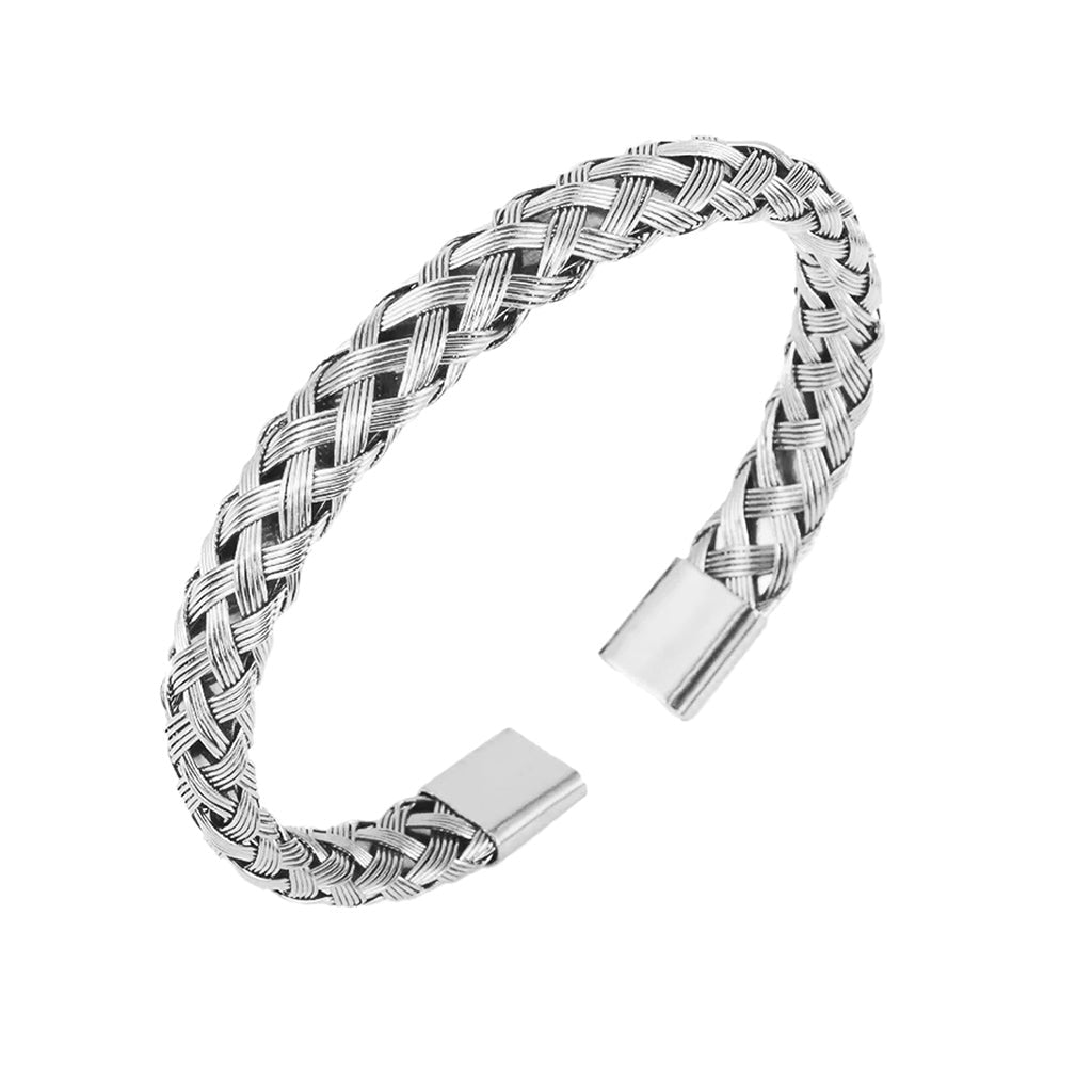 J-BANGLE-18 - Woven Bangle - Cremation Bracelet Silver Medium-Small