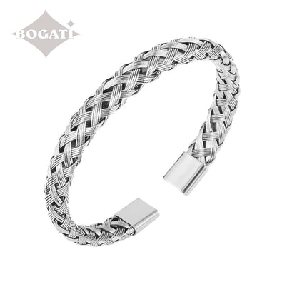J-BANGLE-18 - Woven Bangle - Cremation Bracelet Silver Medium-Small