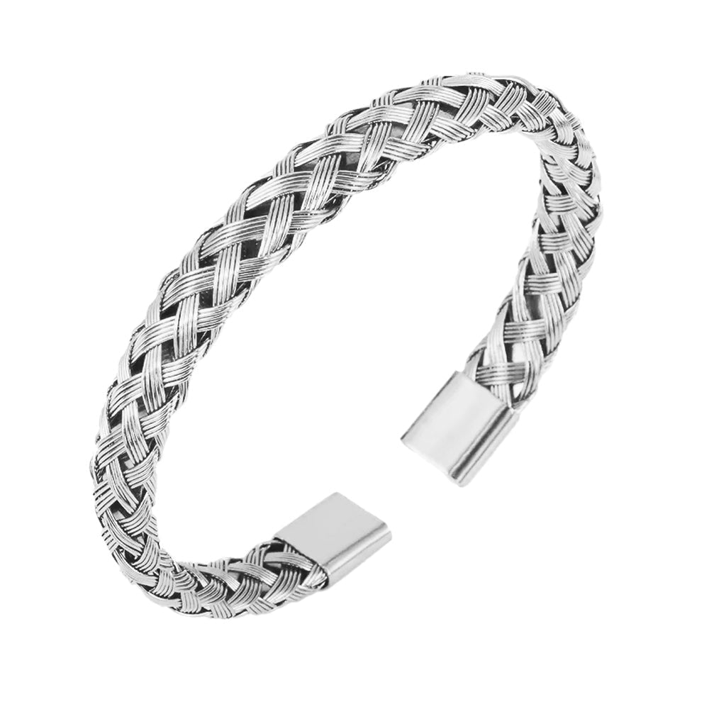 J-BANGLE-18 - Woven Bangle - Cremation Bracelet - Silver