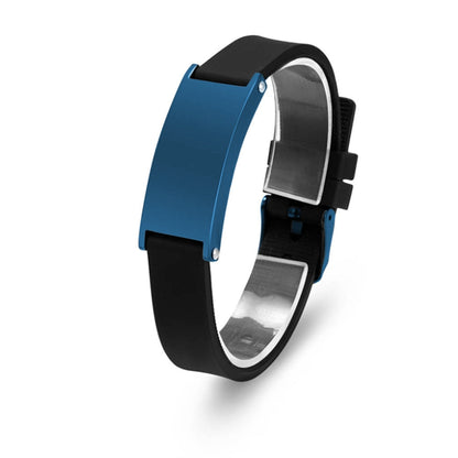 J-Brac-10 Black Silicone Strap Bracelet With Plaque Blue