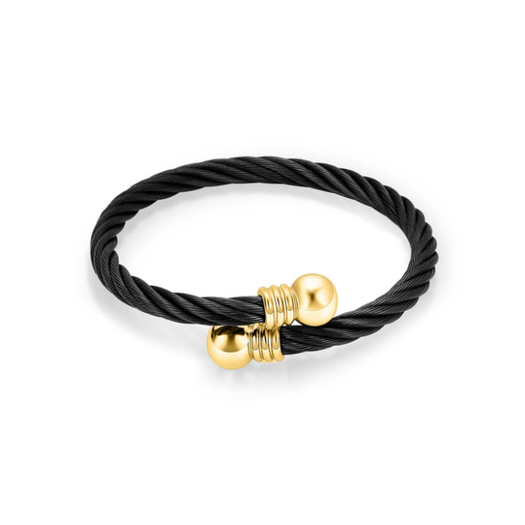 J-BANGLE-04 – Cable Bangle – BLACK and GOLD tone