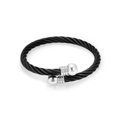 J-BANGLE-04 – Cable Bangle – BLACK and SILVER tone