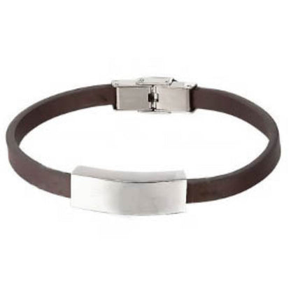 J-BRAC-07- Smooth Brown Leather Bracelet with Plaque - 7.25"