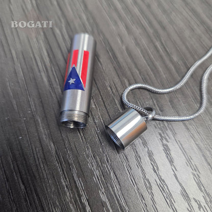 J-CYL-PRF - Puerto Rican Flag Cylinder - Silver-tone - Pendant with Chain