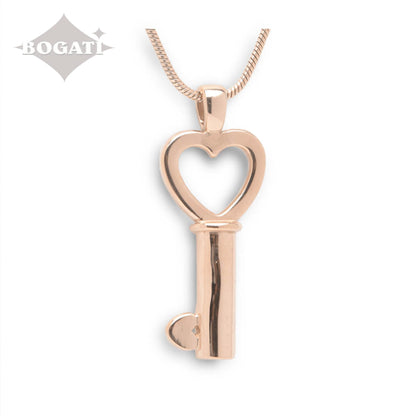 J-199 - Rose Gold Key with Heart - Pendant with Chain
