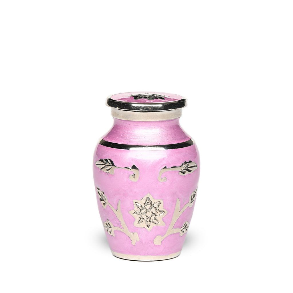 KEEPSAKE Brass urn -1500- Florentine Corn Flower Design Lilac