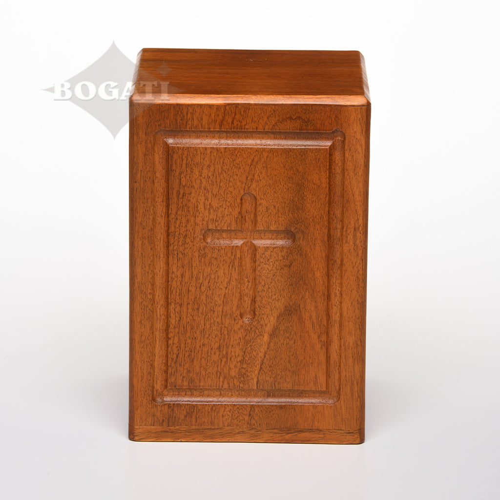 ADULT - Mango Wood -2833-Rustic Tower Urn - Border and Cross