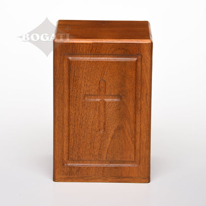 ADULT - Mango Wood -2833-Rustic Tower Urn - Border and Cross