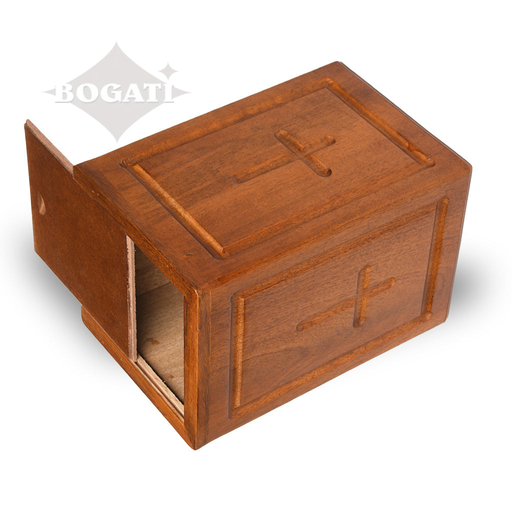 ADULT - Mango Wood -2833- Rustic Tower Urn - Border and Cross - Case of 6