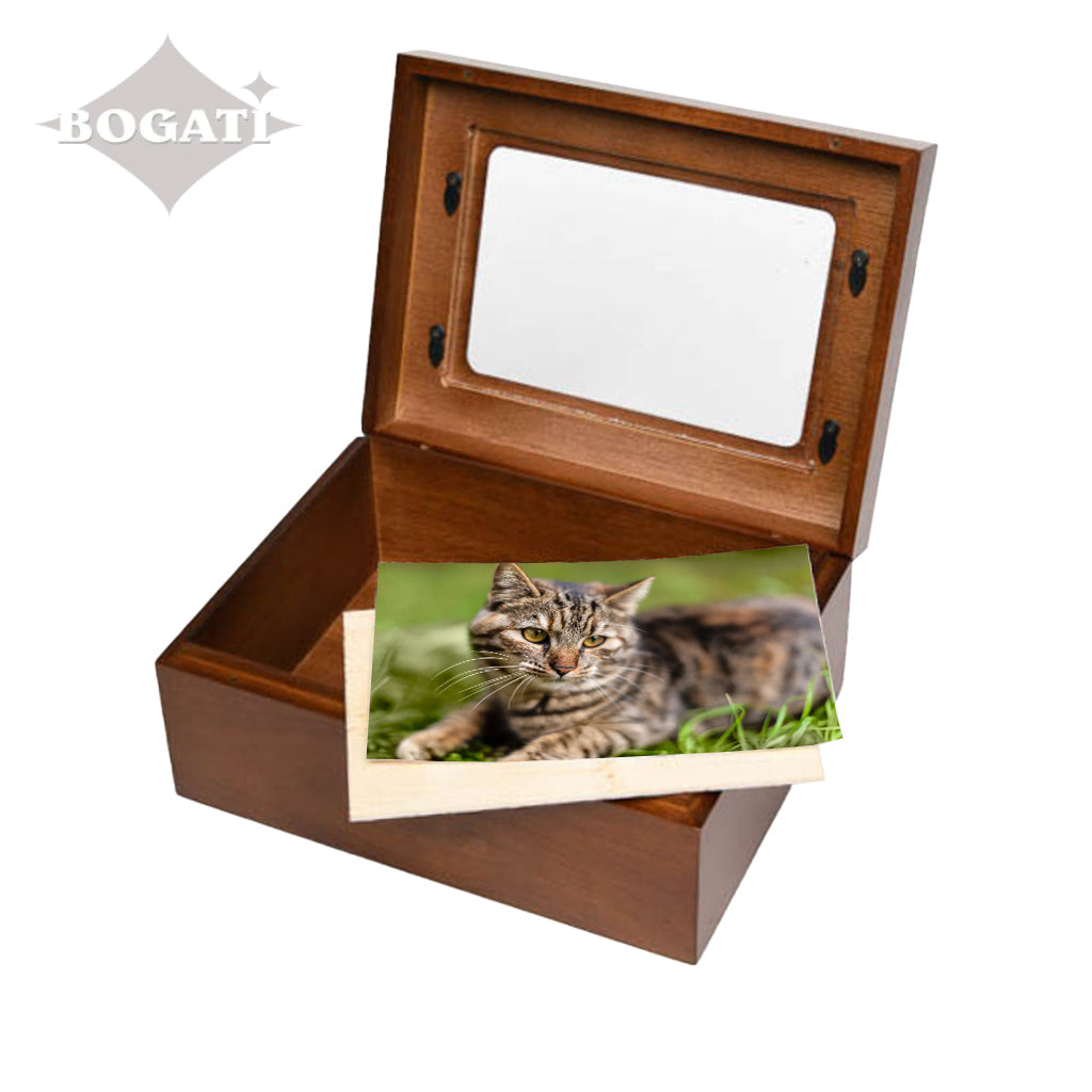 SMALL Acacia Photo Frame Memory Box - The Willoughby- Walnut finish - Blank (Add your Picture)