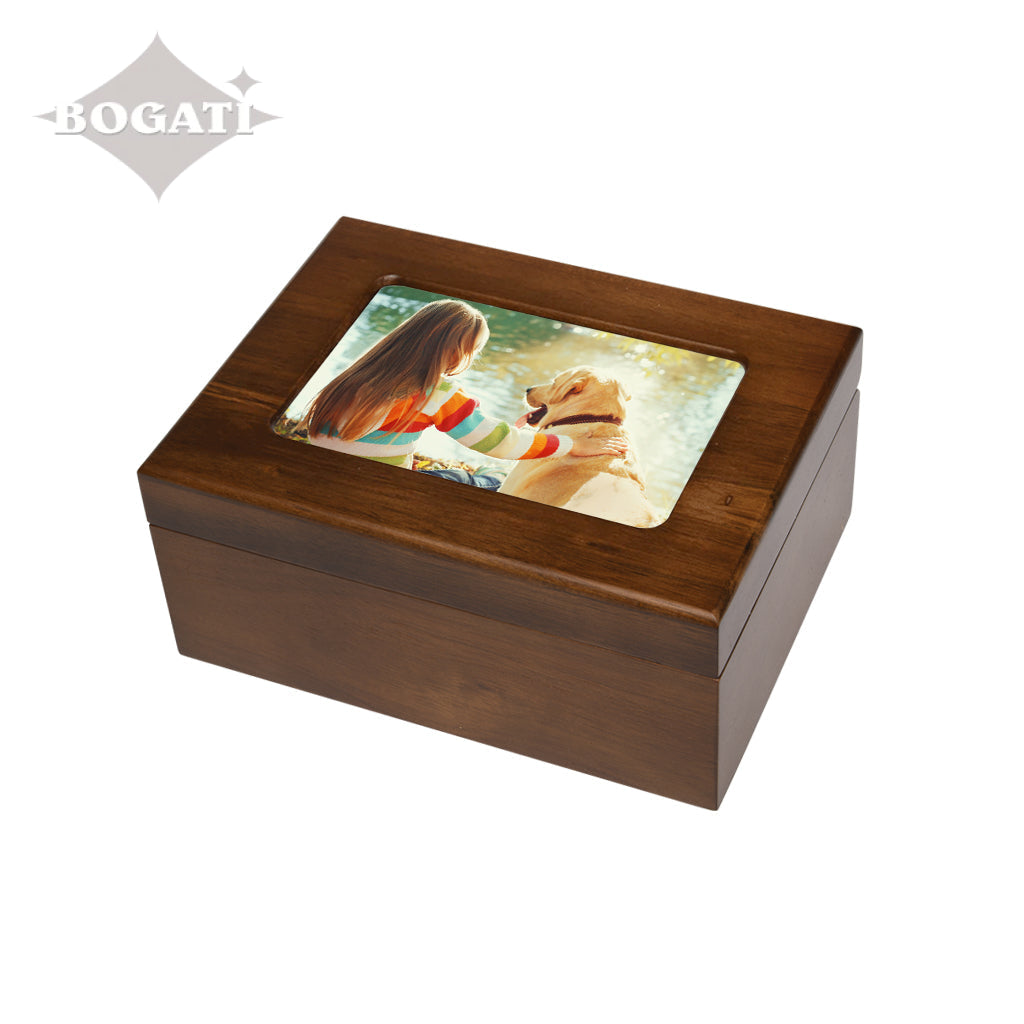 SMALL Acacia Photo Frame Memory Box - The Willoughby- Walnut finish - Blank (Add your Picture)