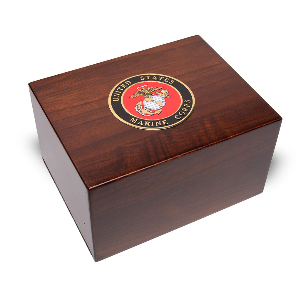 ADULT / XL Paulownia Urn -PY01- with US Military Emblem Marine Corps