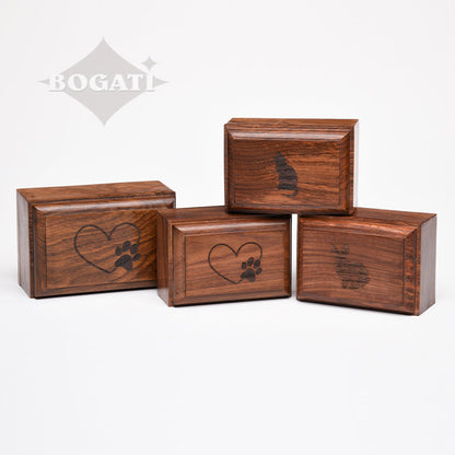 EXTRA SMALL Rosewood Urn  -2705- Bevel Edge - Paw print & Heart