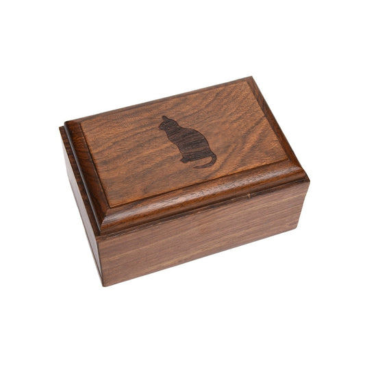 SMALL Rosewood Urn -2805- Bevel Edge - Cat Silhouette