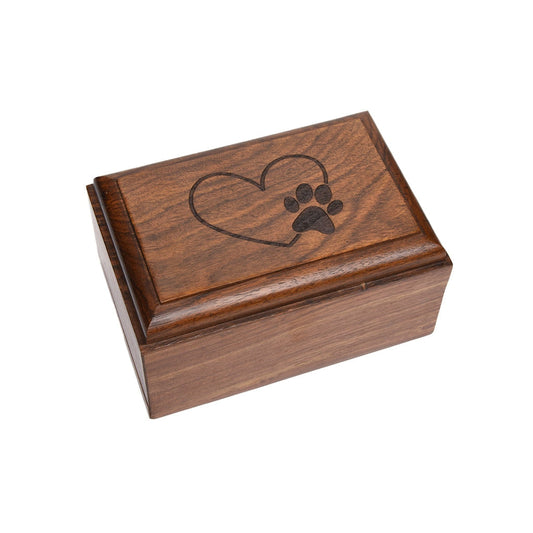 SMALL Rosewood Urn -2805- Bevel Edge - Paw print & Heart