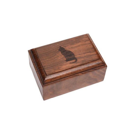 EXTRA SMALL Rosewood Urn -2705- Bevel Edge - Cat Silhouette