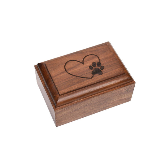 EXTRA SMALL Rosewood Urn -2805- Bevel Edge - Paw print & Heart