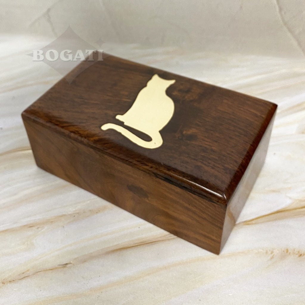 EXTRA SMALL Rosewood urn with Brass CAT inlay