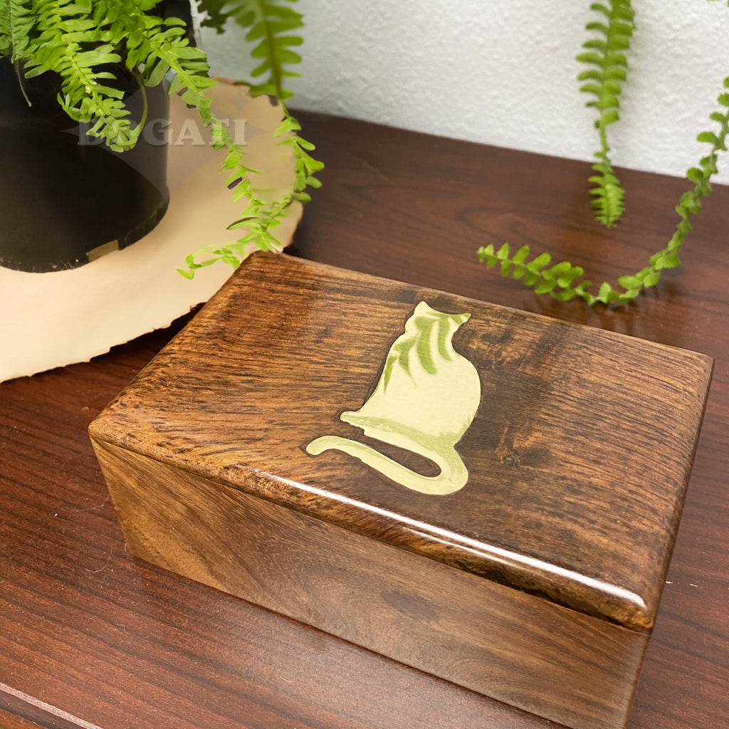 EXTRA SMALL Rosewood urn with Brass CAT inlay