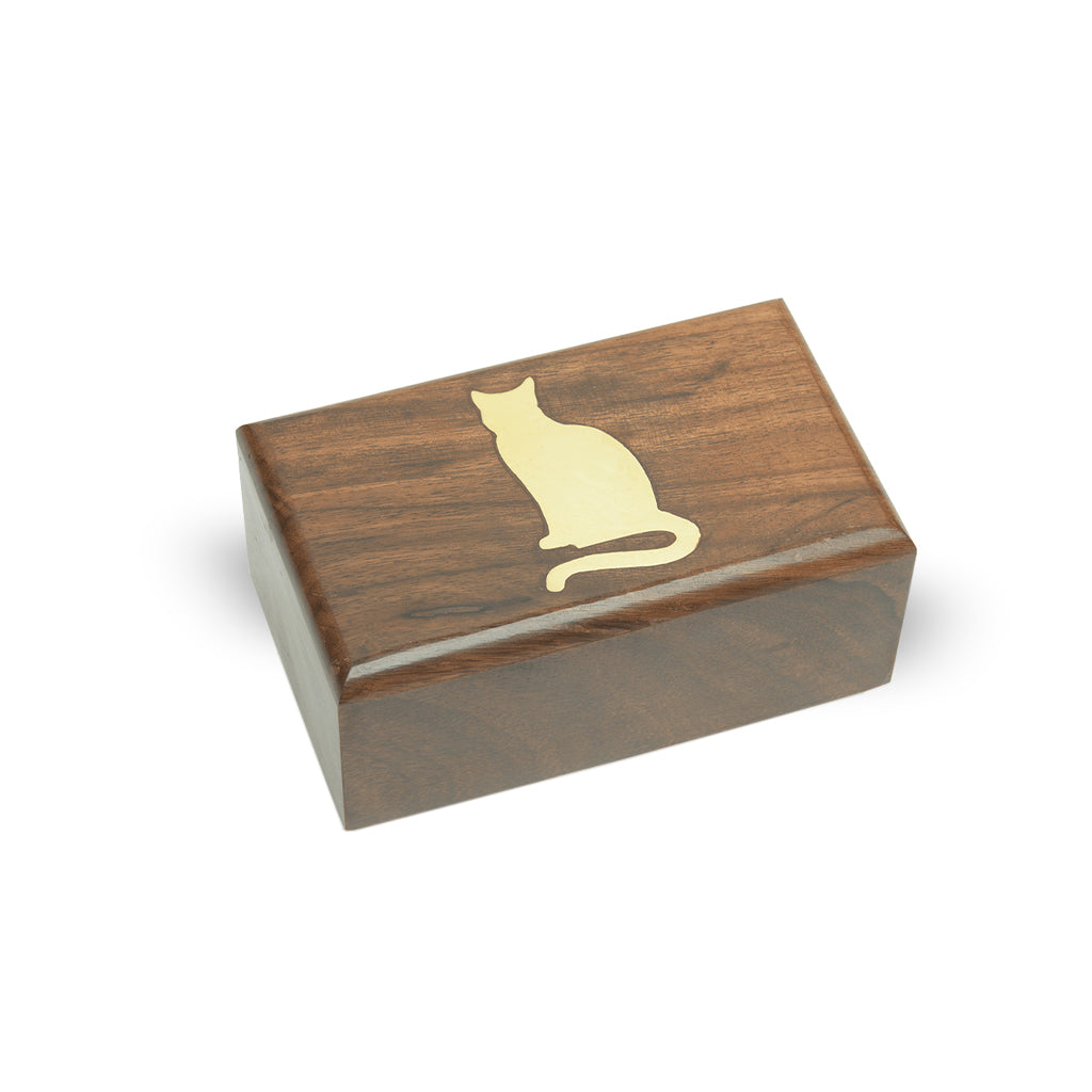 EXTRA SMALL Rosewood urn with Brass CAT inlay