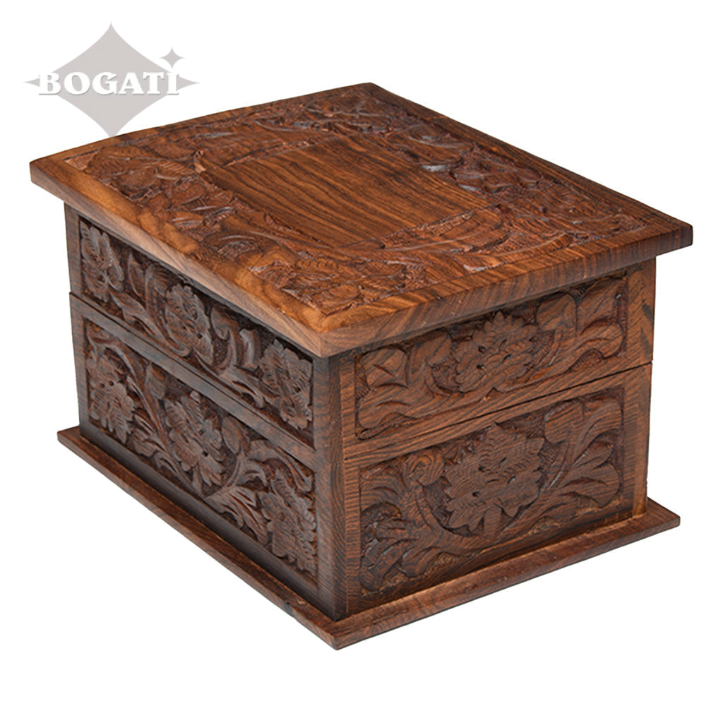 ADULT - Rosewood Memory Box Urn - Rustic look - Leaf Design