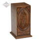 ADULT - Cherry Wood Handmade Carved Tower Urn with the Virgin Mary