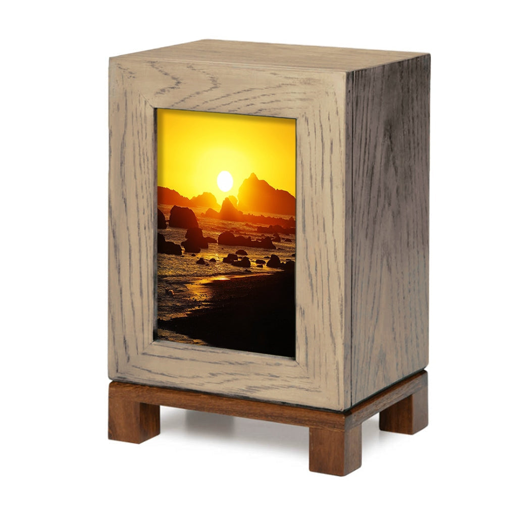 ADULT Rustic Style Photo Frame Urn - Rocky Coast Sunset