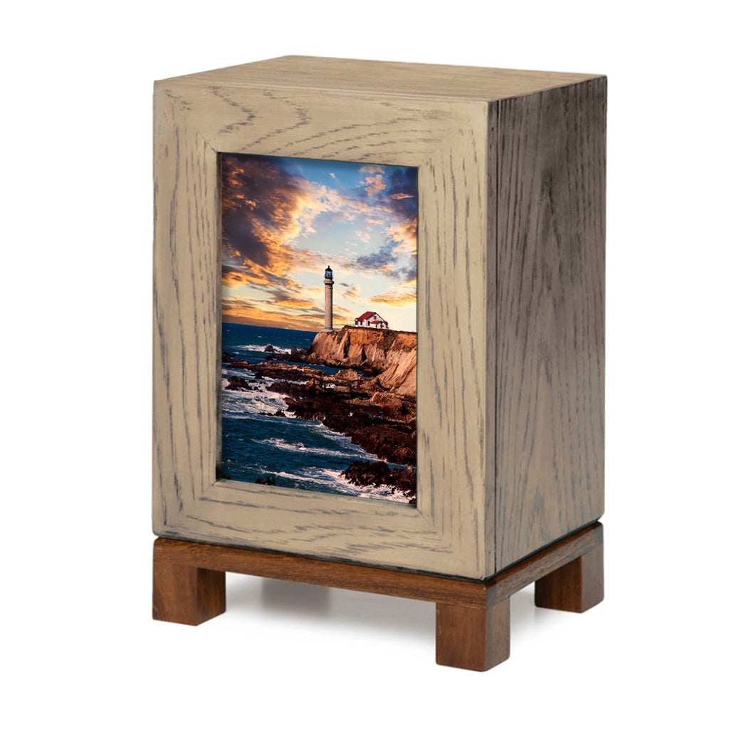 ADULT Rustic Style Photo Frame Urn - Lighthouse on the Rocky Shore