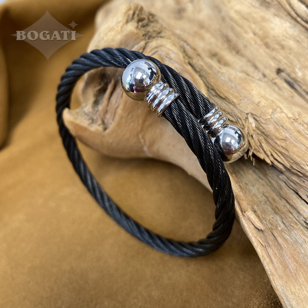 J-BANGLE-04 – Cable Bangle – BLACK and SILVER tone