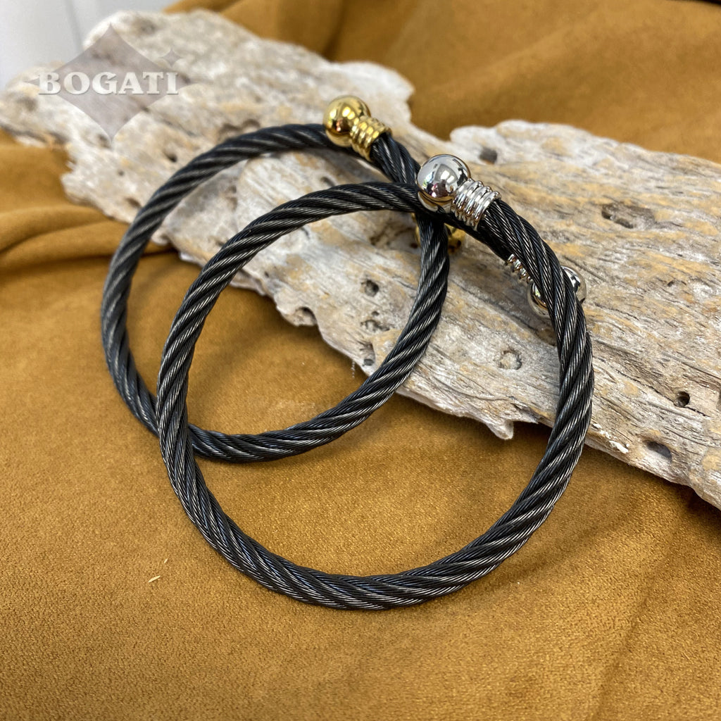 J-BANGLE-04 – Cable Bangle – BLACK and SILVER tone