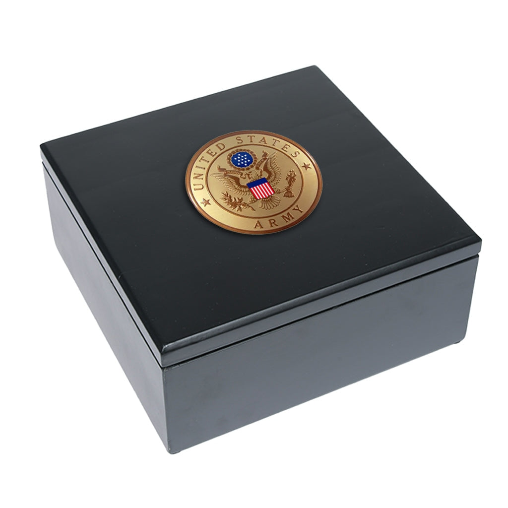 LARGE - Rubberwood Cremation Urn -1107- Black with US Military Emblem Army