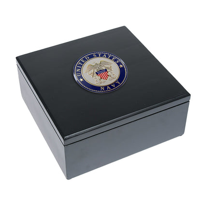 LARGE - Rubberwood Cremation Urn -1107- Black with US Military Emblem Navy
