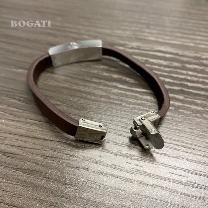 J-BRAC-07- Smooth Brown Leather Bracelet with Plaque - 7.25"