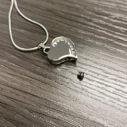 opening a Curved Silver Heart with Clear Stones - Pendant with Chain